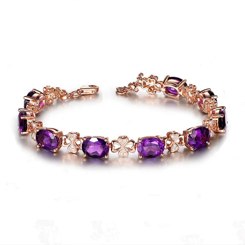 Quality Ear Hook Purple Gemstone Diamond Ring Rose Gold Collarbone Necklace Set CJDROPSHIPPING