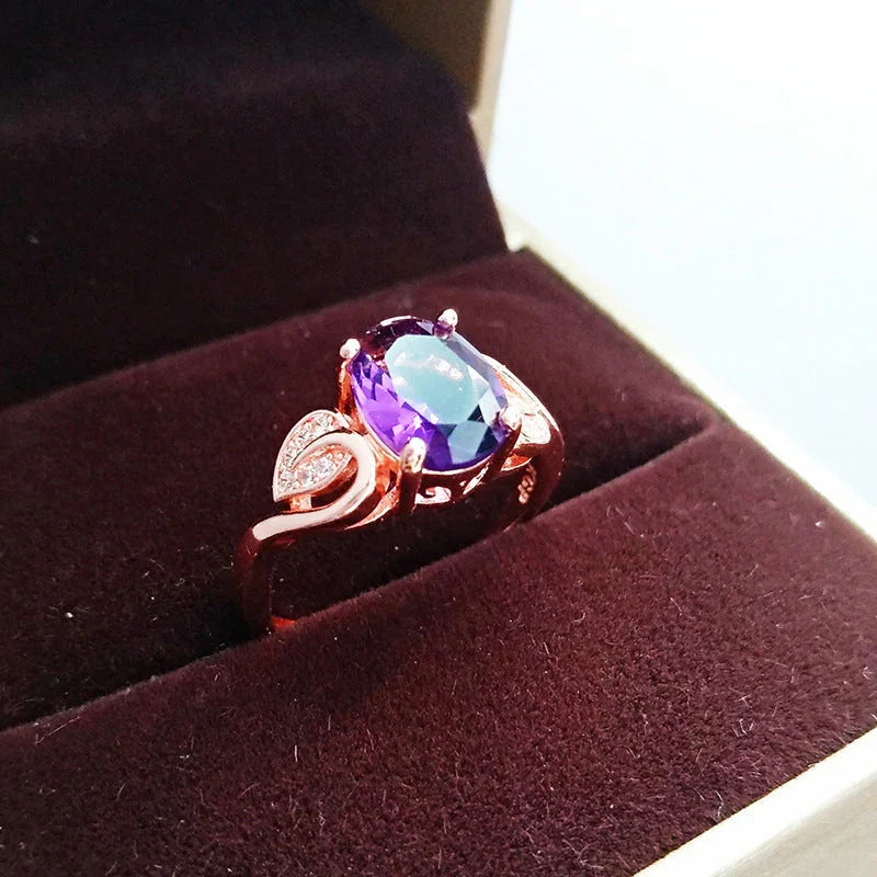Quality Ear Hook Purple Gemstone Diamond Ring Rose Gold Collarbone Necklace Set CJDROPSHIPPING