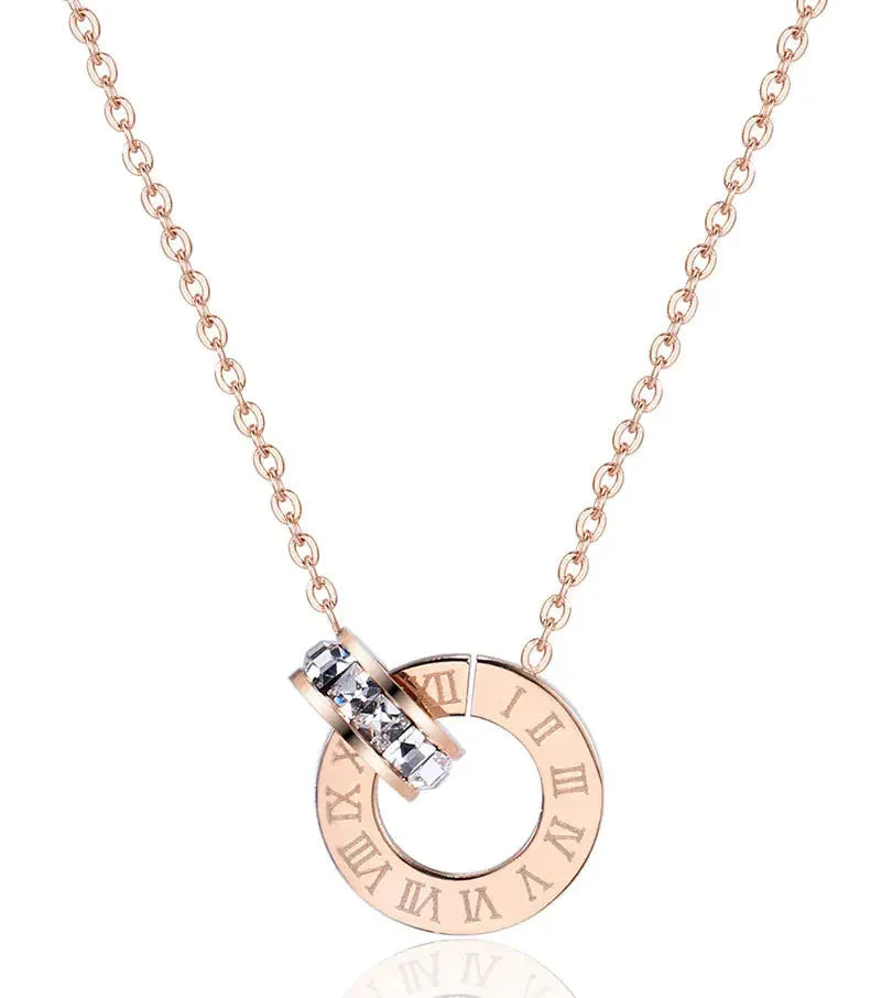 18K Rose Gold Titanium Steel Diamond Ring Necklace ZENDROP