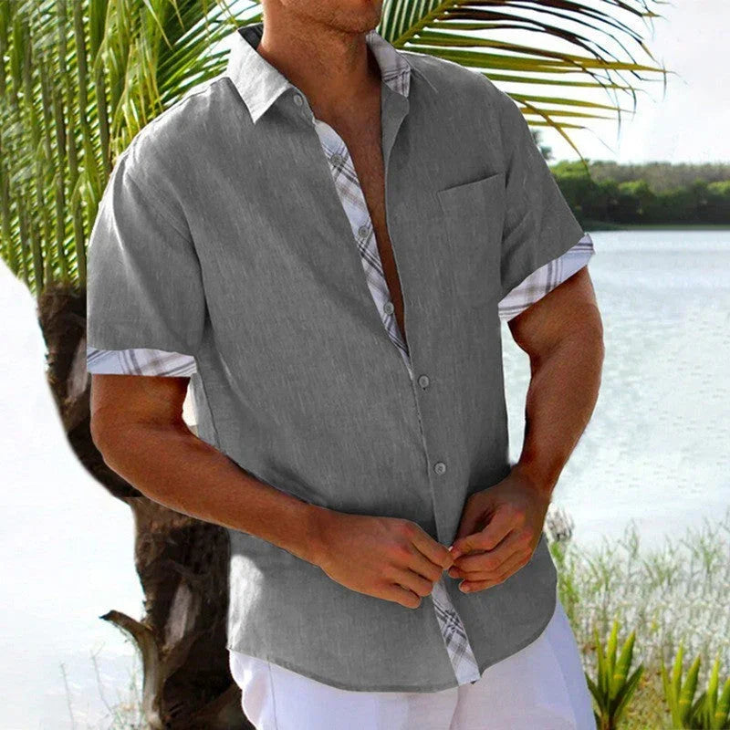 Vacation Short Sleeve Shirts With Plaid Side Summer Hawaii Beach Top Mens Clothing CJDROPSHIPPING