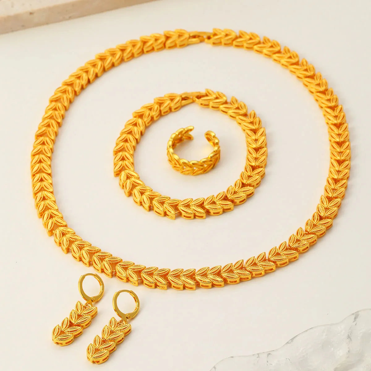 5pcs Retro Elegant 18k Gold Maple Leaf Women's Jewelry Set, Temperament Bridal Jewelry CJDROPSHIPPING