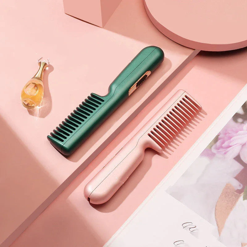 2 In 1 Wireless Straight Hair Comb Portable USB Charging Negative -Ion Smoothing Straightener Curling Comb Hair Brush CJDROPSHIPPING