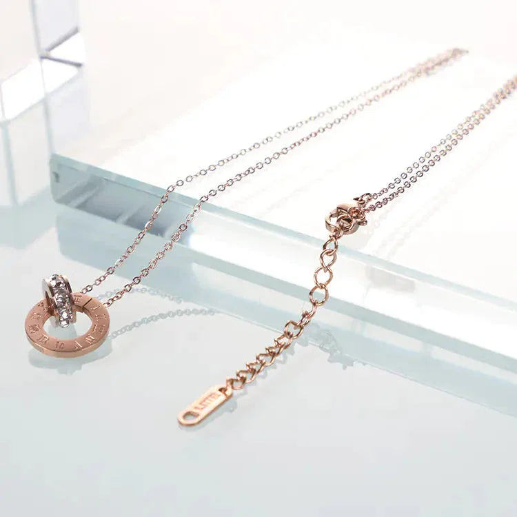 18K Rose Gold Titanium Steel Diamond Ring Necklace ZENDROP