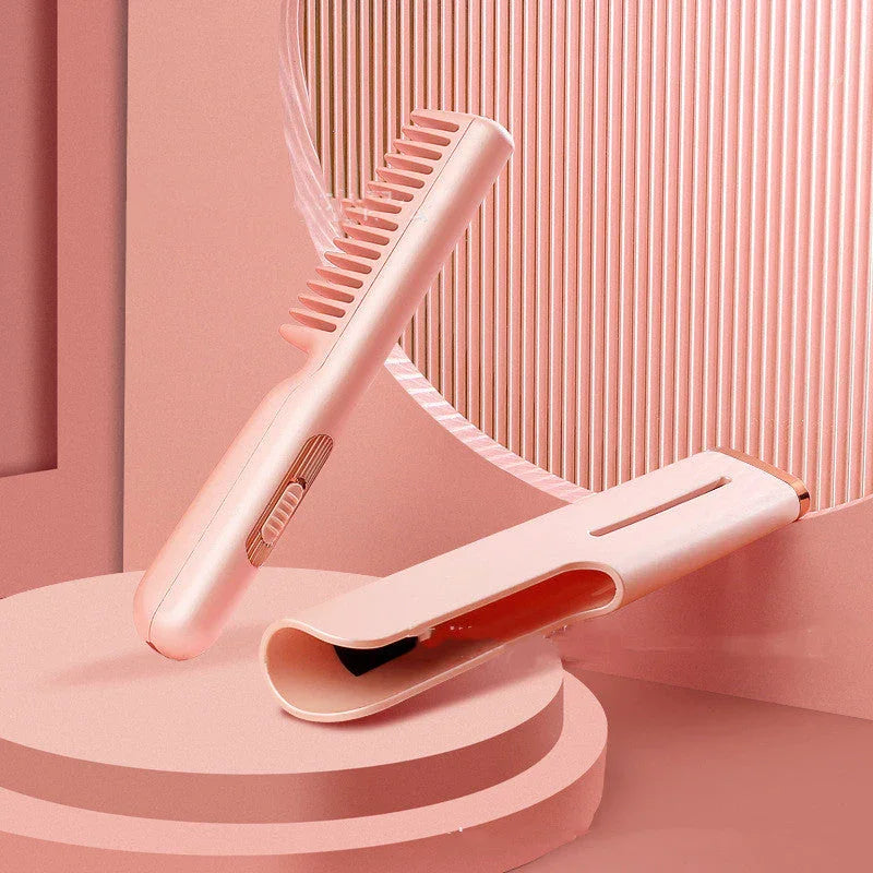 2 In 1 Wireless Straight Hair Comb Portable USB Charging Negative -Ion Smoothing Straightener Curling Comb Hair Brush CJDROPSHIPPING