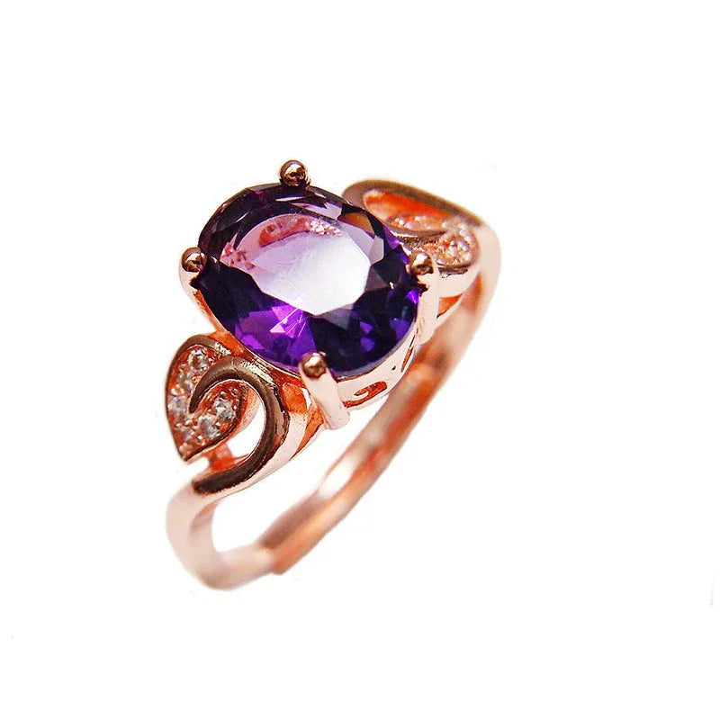 Quality Ear Hook Purple Gemstone Diamond Ring Rose Gold Collarbone Necklace Set CJDROPSHIPPING