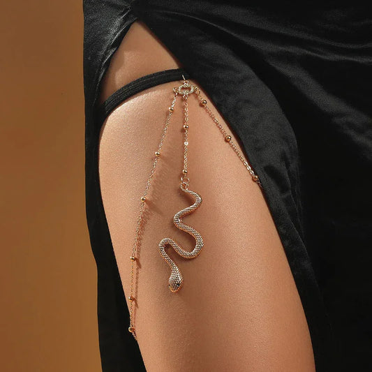 Bohemian Boho Gold Color Metal Beaded Chain Thigh Chain For Women Big Snake Pendants Leg Chain Body Jewelry Beach Style Gift CJDROPSHIPPING