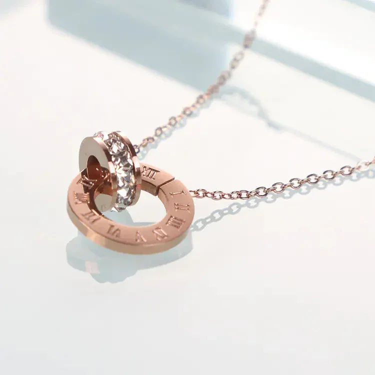 18K Rose Gold Titanium Steel Diamond Ring Necklace ZENDROP