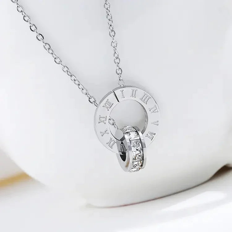 18K Rose Gold Titanium Steel Diamond Ring Necklace ZENDROP