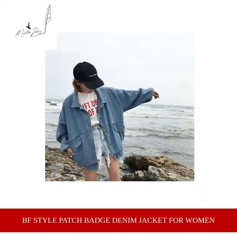 BF Style Patch Badge Denim Jacket for Women by@Outfy