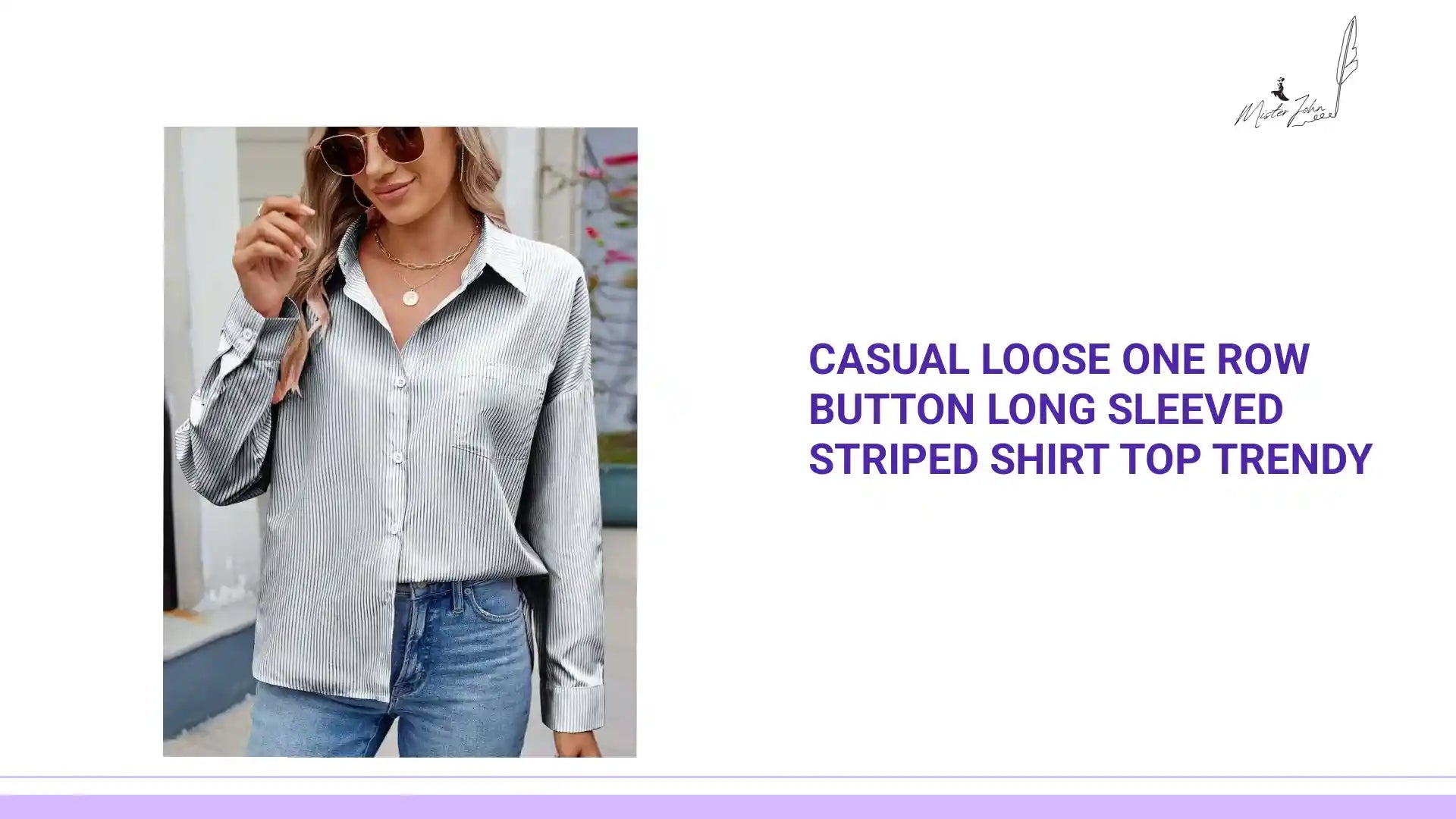 Casual loose one row button long sleeved striped shirt top trendy by@Outfy