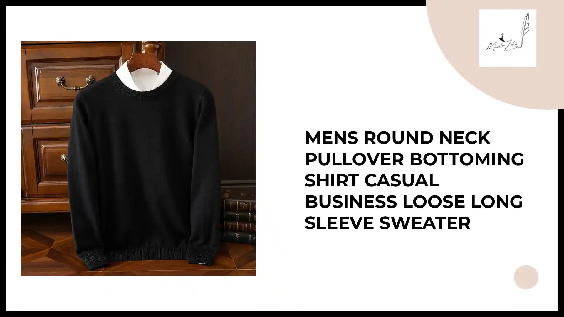 Mens Round Neck Pullover Bottoming Shirt Casual Business Loose Long Sleeve Sweater by@Outfy