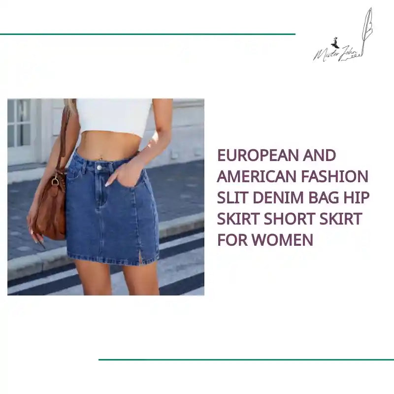 European and American fashion slit denim bag hip skirt short skirt for women by@Outfy