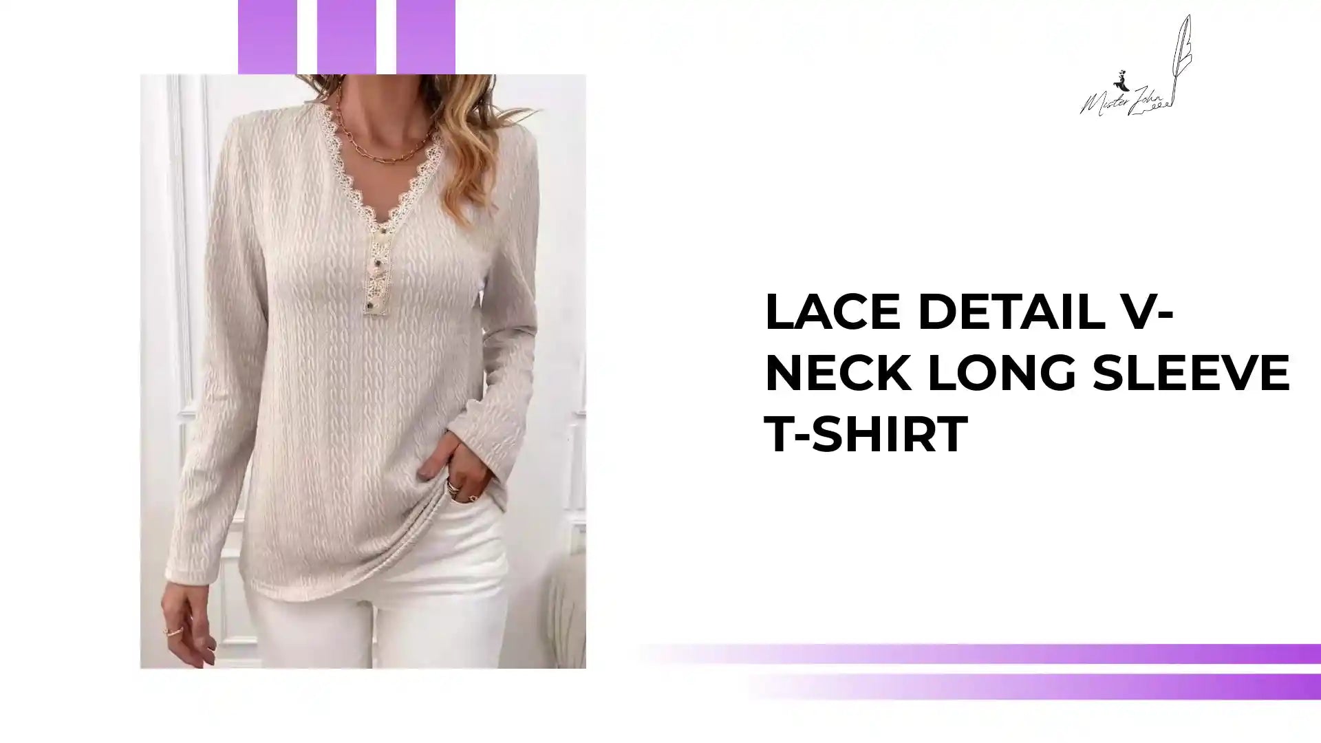 Lace Detail V-Neck Long Sleeve T-Shirt by@Outfy