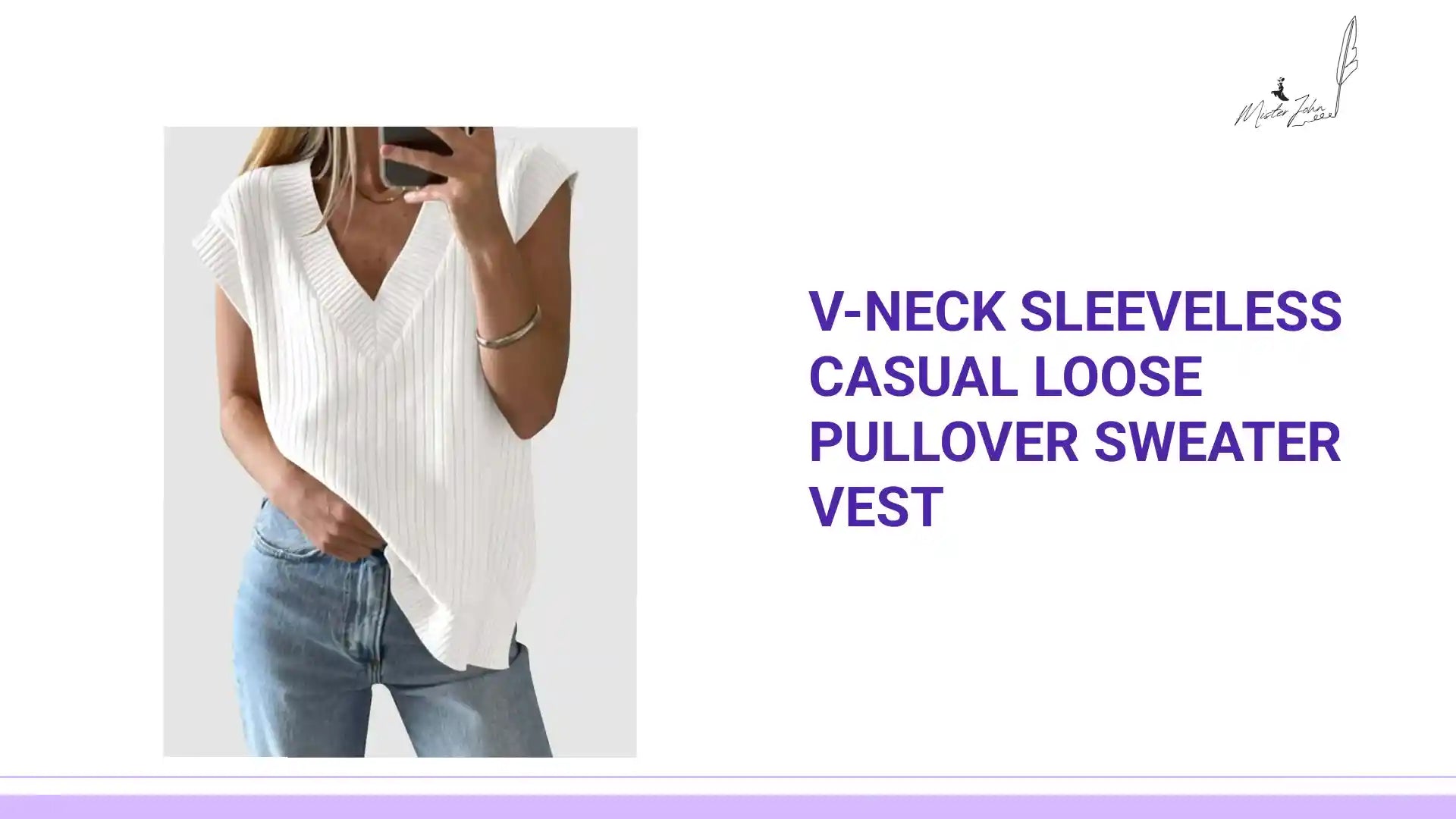 V-neck sleeveless casual loose pullover sweater vest by@Outfy