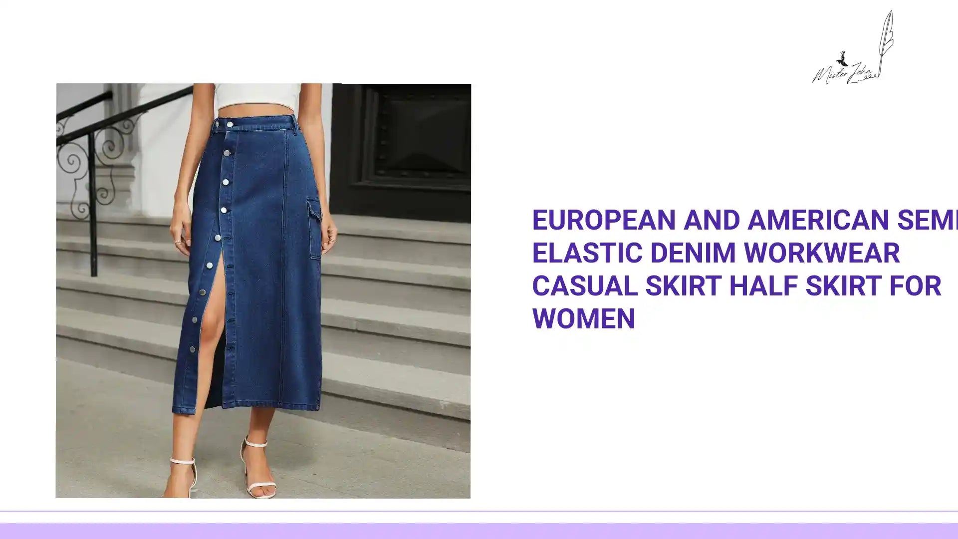 European and American semi elastic denim workwear casual skirt half skirt for women by@Outfy