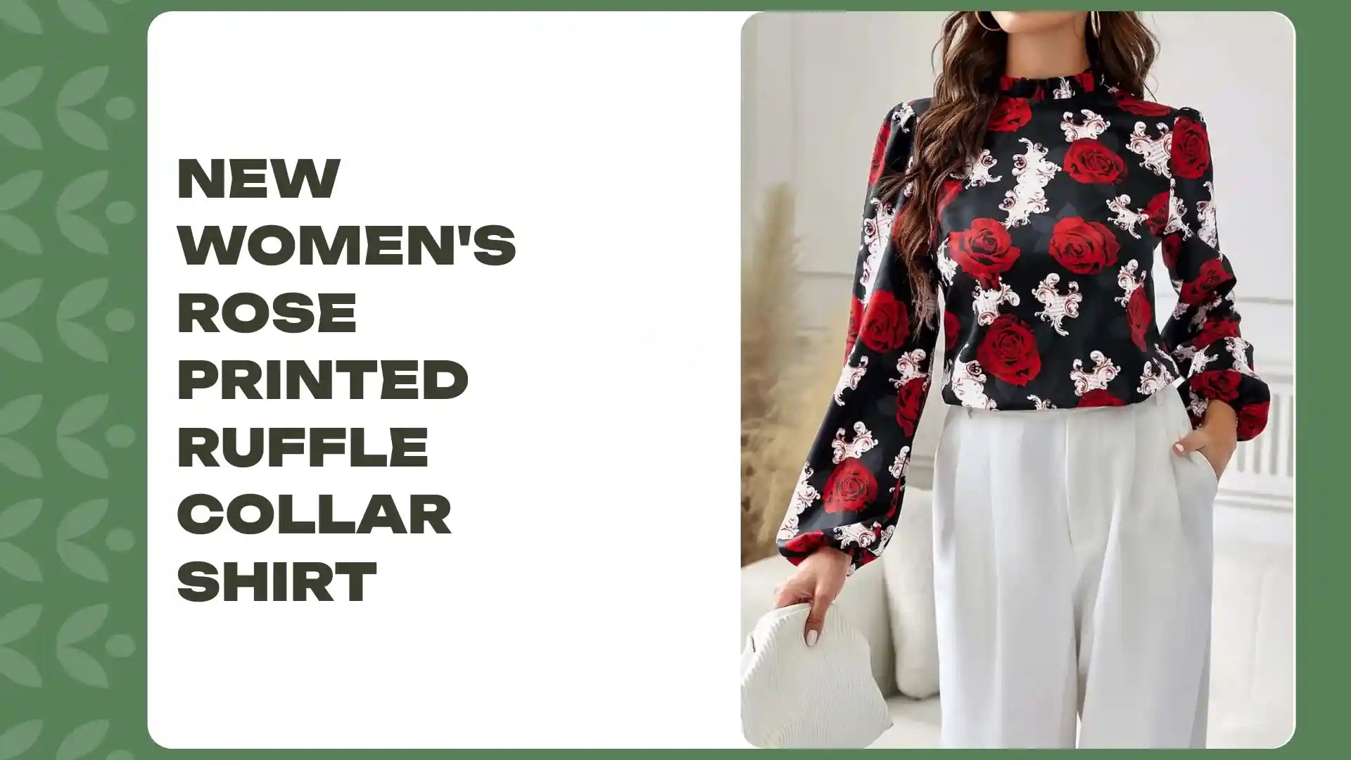 New women's rose printed ruffle collar shirt by@Outfy