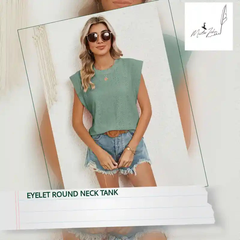 Eyelet Round Neck Tank by@Outfy
