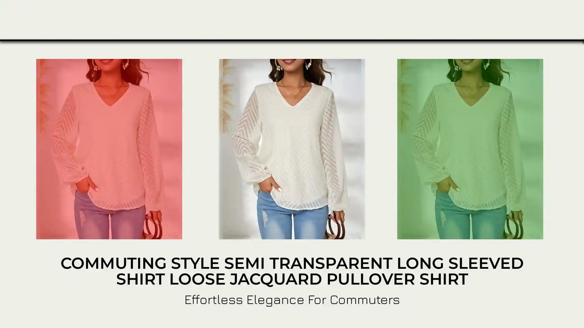 Commuting style semi transparent long sleeved shirt loose jacquard pullover shirt by@Outfy