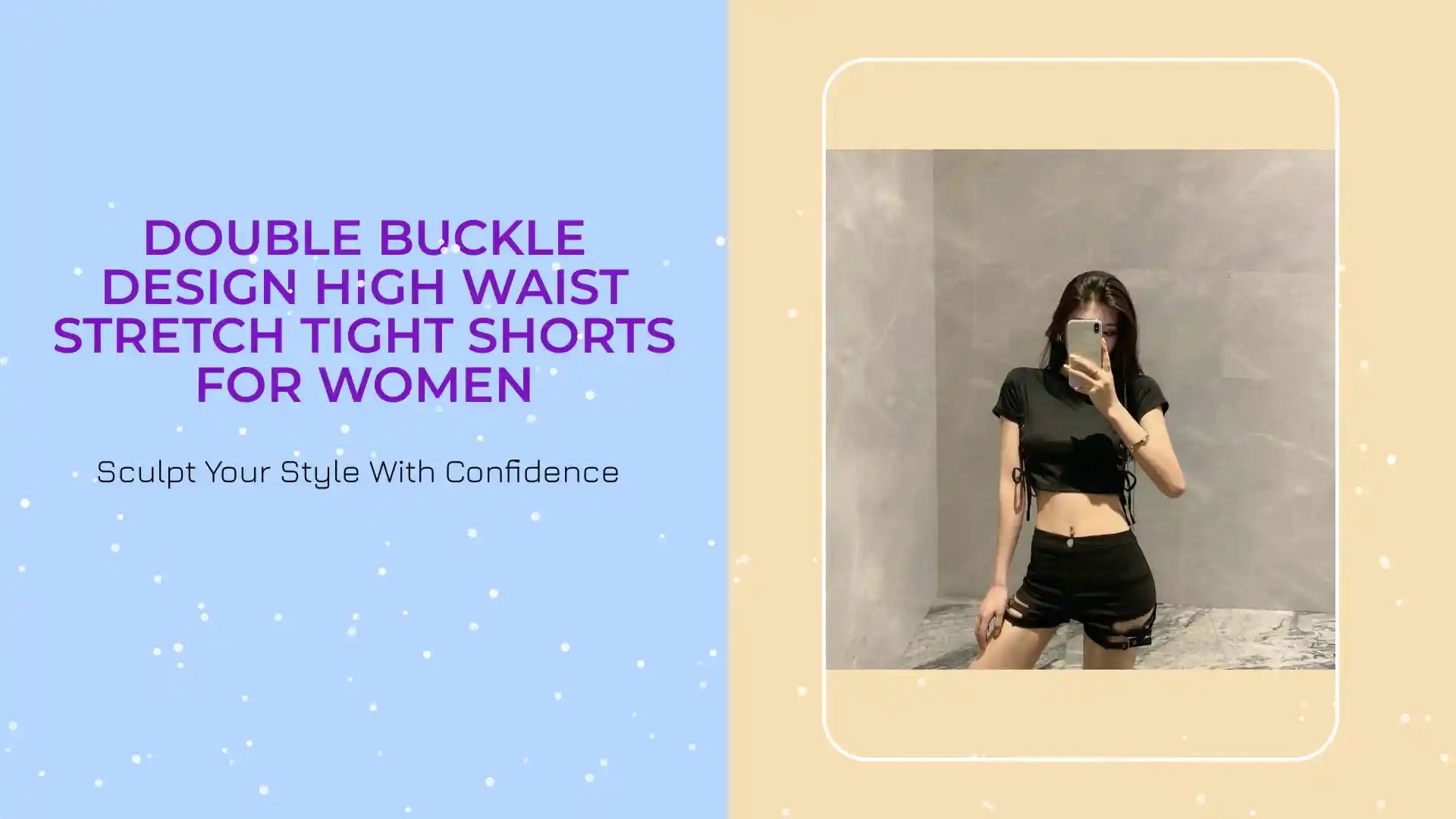 Double Buckle Design High Waist Stretch Tight Shorts For Women by@Outfy