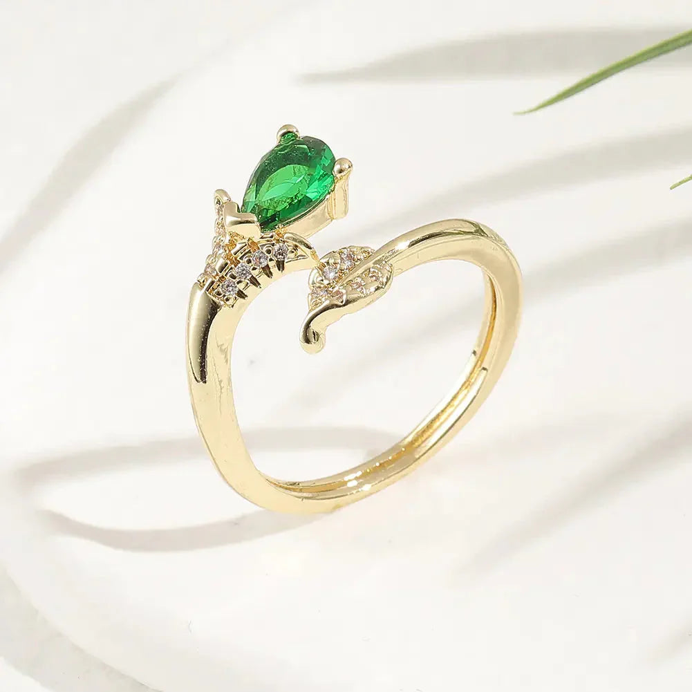 Copper Plated Gold Inlaid Zircon Fashion Ring ZENDROP