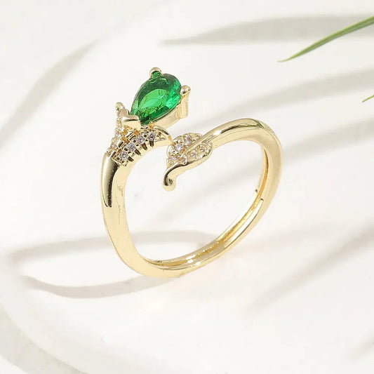 Copper Plated Gold Inlaid Zircon Fashion Ring ZENDROP