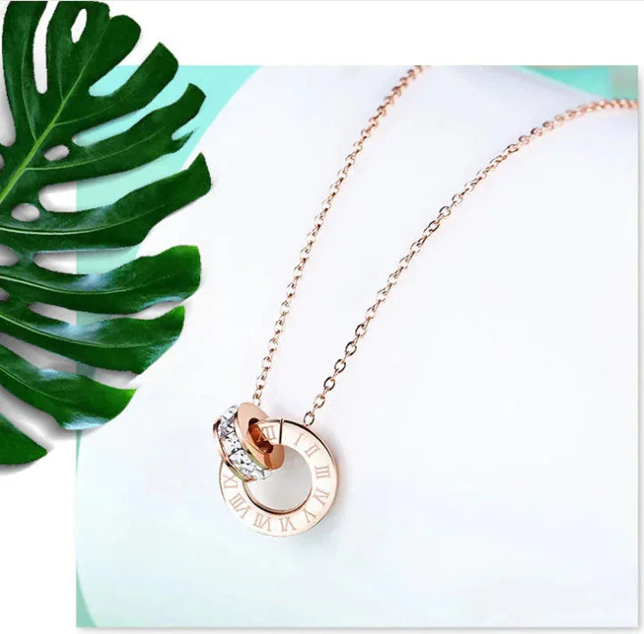18K Rose Gold Titanium Steel Diamond Ring Necklace ZENDROP