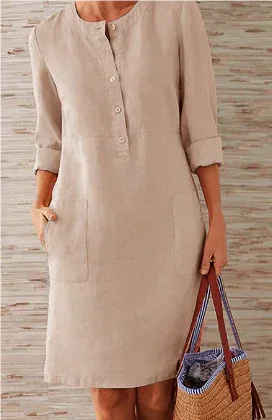 Spring New Plus Size Cotton Linen Dress ZENDROP