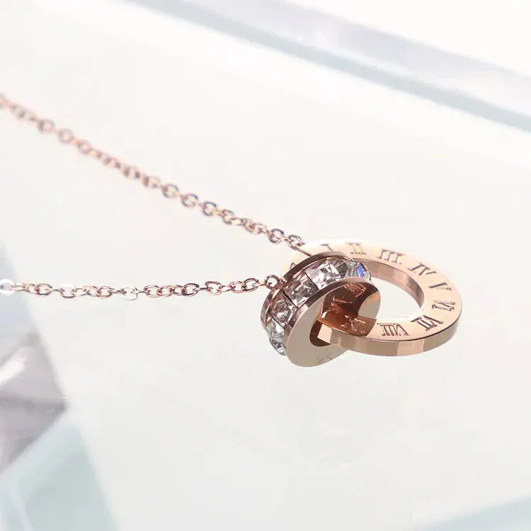 18K Rose Gold Titanium Steel Diamond Ring Necklace ZENDROP