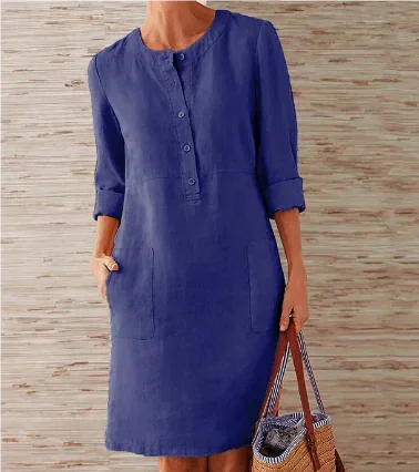 Spring New Plus Size Cotton Linen Dress ZENDROP