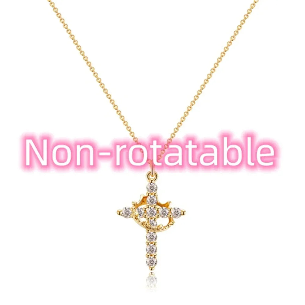 Rotatable Cross Crown Necklace ZENDROP