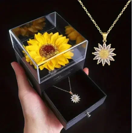 Sunflower pendant necklace in gift box