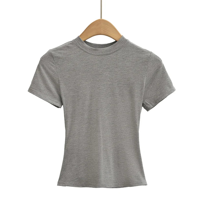 New High Quality Casual T shirt Slim Short Sleeves Fashion Trend Solid Women Clothing Tops