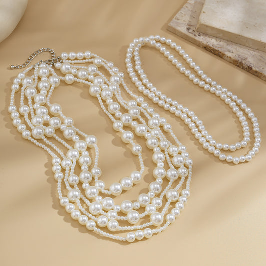 multi-layer imitation pearl necklace women's dress fashionable bride's small fragrance bead necklaces set
