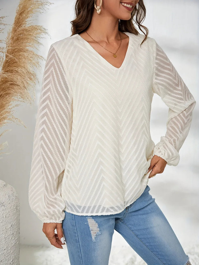 Commuting style semi transparent long sleeved shirt loose jacquard pul