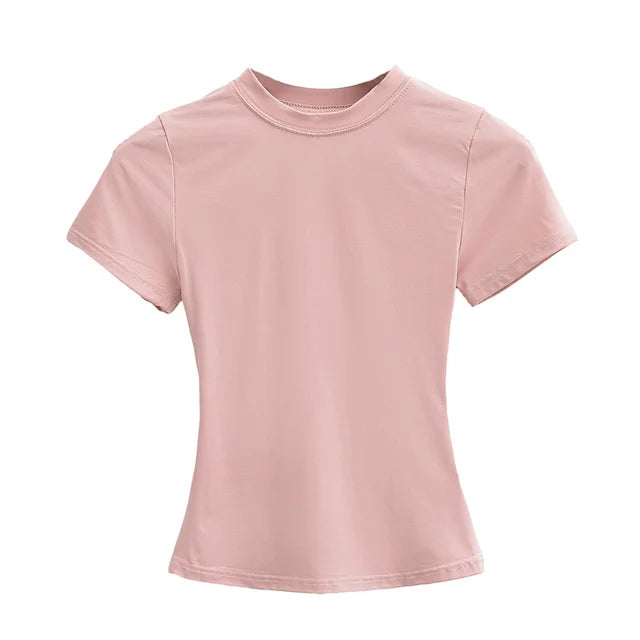 New High Quality Casual T shirt Slim Short Sleeves Fashion Trend Solid Women Clothing Tops