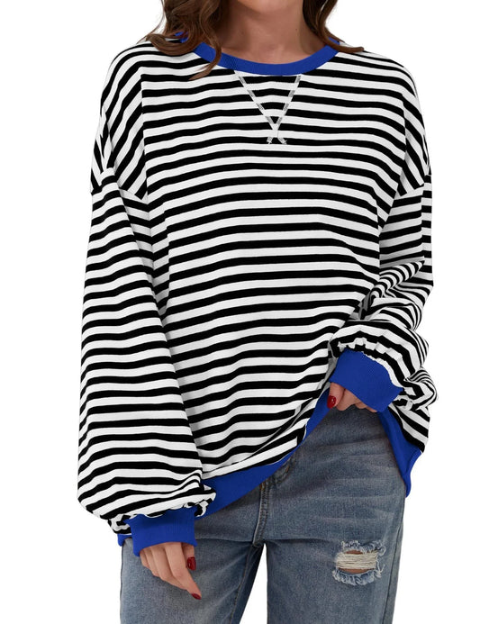 Simple new striped round-neck trendy long-sleeve pullover color-block T-shirt for home and casual wear eprolo