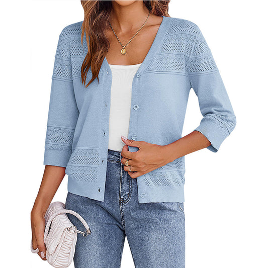 European and American shawl hollow knitted V-neck cardigan eprolo
