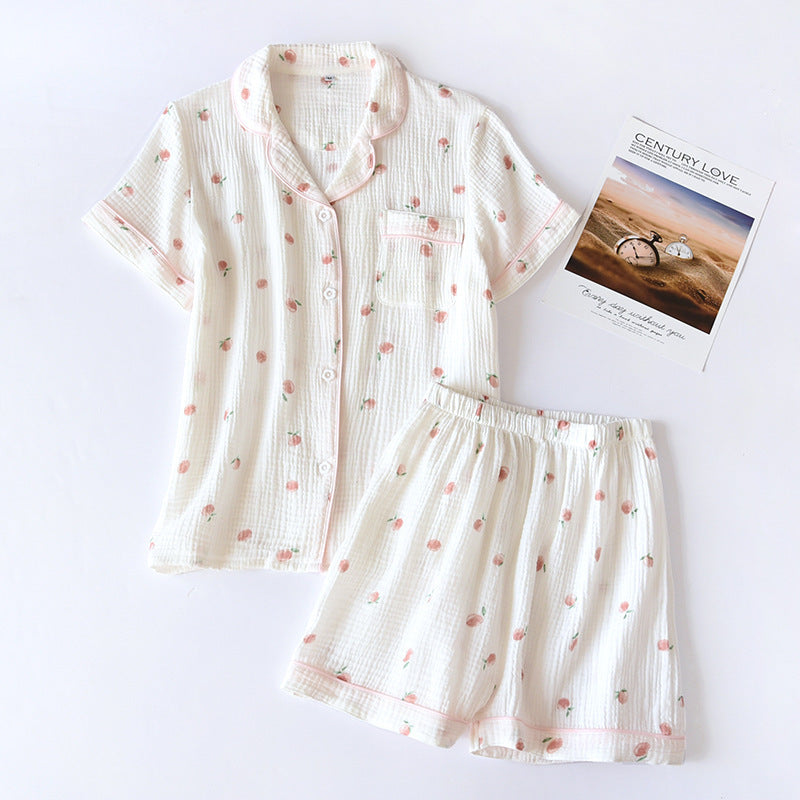 Pure Cotton Gauze Pajamas Ladies Short-sleeved Thin Home Wear