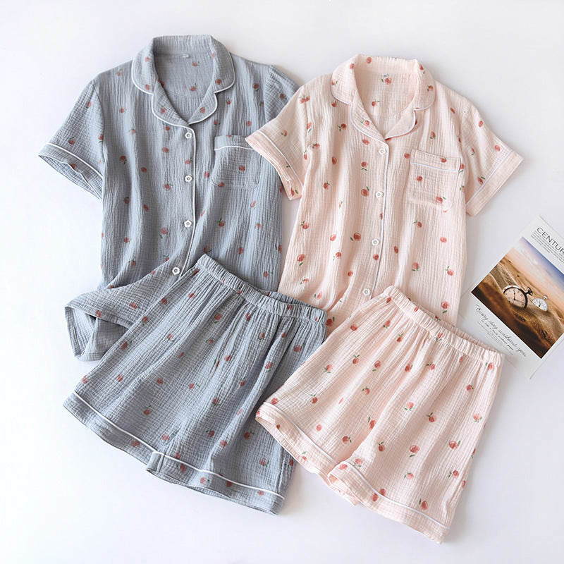 Pure Cotton Gauze Pajamas Ladies Short-sleeved Thin Home Wear
