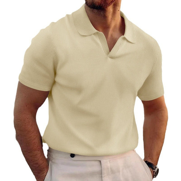Men's summer lapel t-shirt men's heavy waffle oversize solid color casual short sleeve