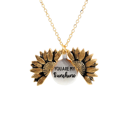 Vintage Sunflower Locket  Pendant Necklace Bohemia female Gold Silver Open Engrave letter Necklaces Lover Gift