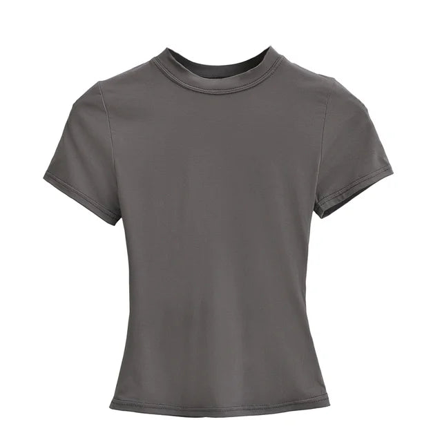 New High Quality Casual T shirt Slim Short Sleeves Fashion Trend Solid Women Clothing Tops