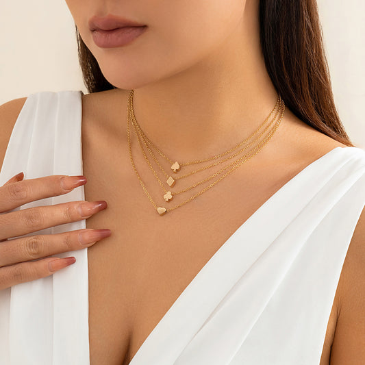 Multi layered fashion necklace necklaces, metal circular triangular heart-shaped chain