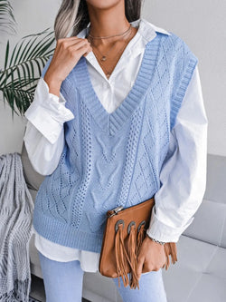 Hollow out Fried Dough Twists V-neck knitted vest sweater