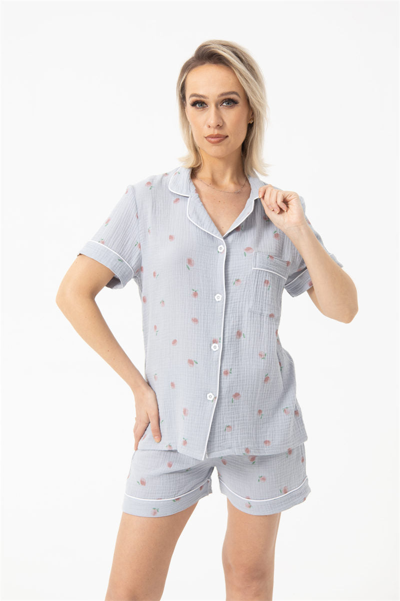 Pure Cotton Gauze Pajamas Ladies Short-sleeved Thin Home Wear