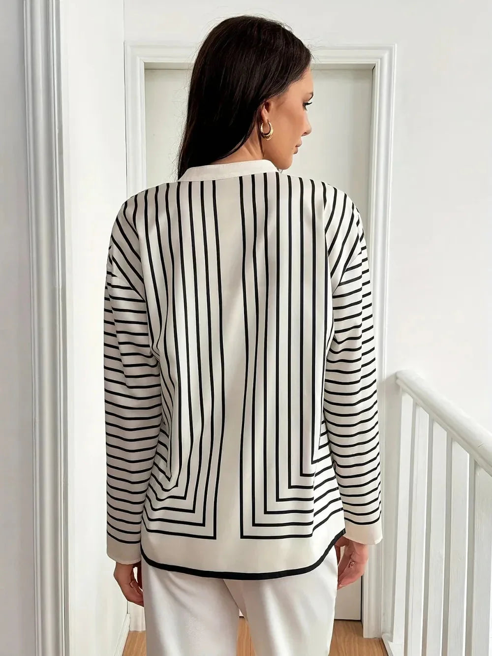 Striped Mock Neck Long Sleeve Shirt eprolo