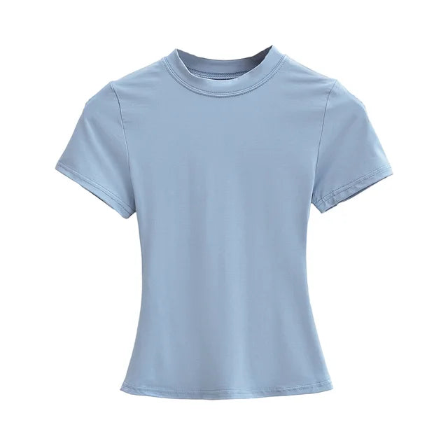New High Quality Casual T shirt Slim Short Sleeves Fashion Trend Solid Women Clothing Tops