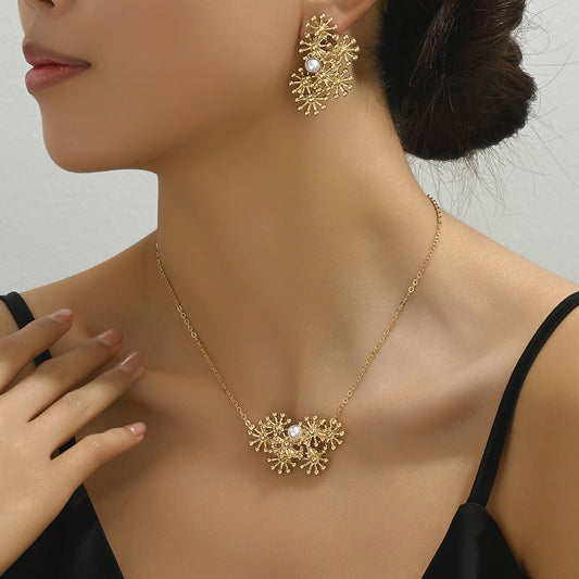 Fashion SUNFLOWER Design Women Necklace Ear Ring Set