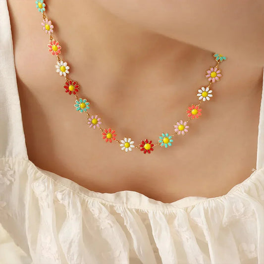 Titanium Steel Oil Drip Flower Necklace eprolo