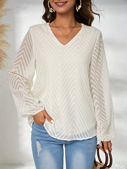 Commuting style semi transparent long sleeved shirt loose jacquard pul